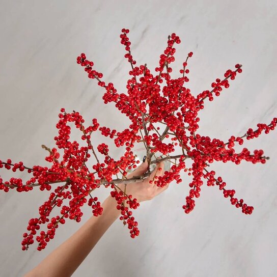 Букет из красного илекса в вазе Фото 2