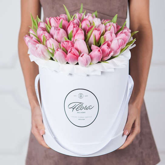 Шляпная коробка Grand "Тюльпаны Pink" WHITE