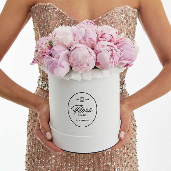 Шляпная коробка Petit "Пионы розовые" WHITE