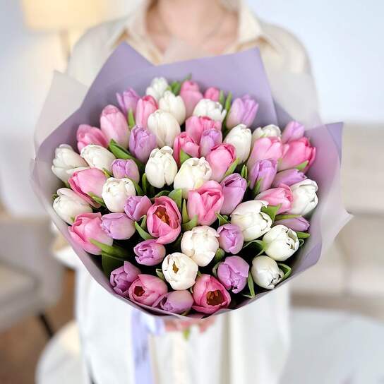 Букет из 51 тюльпана "Пудровый микс" Фото 2