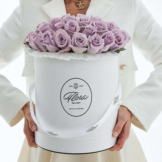 Шляпная коробка Grand "Розы Purple" WHITE