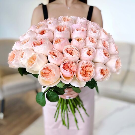 Букет из 51 пионовидной розы "Austin Juliet"