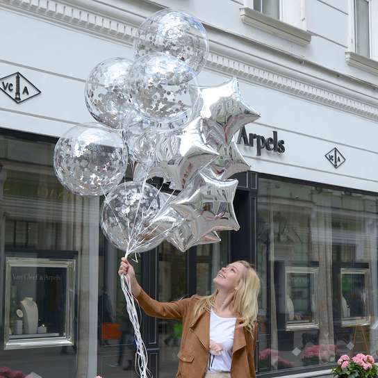 Набор прозрачных шаров с конфетти и серебряных звездочек (13 шт)