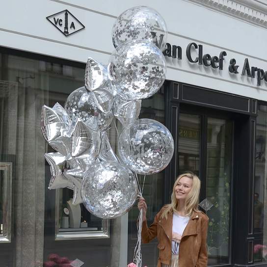 Набор прозрачных шаров с конфетти и серебряных звездочек (13 шт)